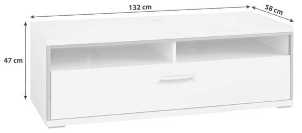 KOMODA POD TELEVIZI, šedá, barvy stříbra, bílá, vysoce lesklá bílá, 132/47/58 cm Livetastic - Online Only obývací stěny, Online Only
