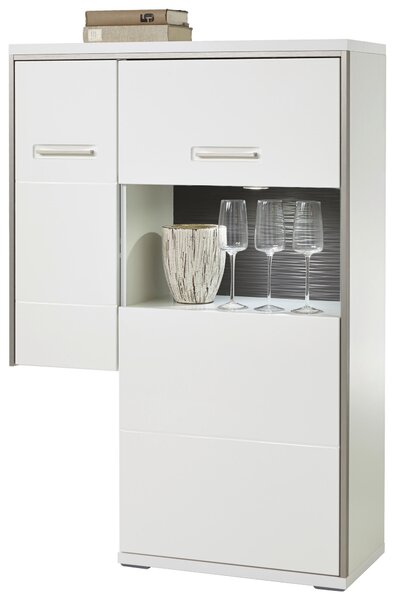 VYSOKÁ KOMODA, šedá, barvy stříbra, bílá, vysoce lesklá bílá, 94/137/38 cm Livetastic - Online Only obývací stěny, Online Only