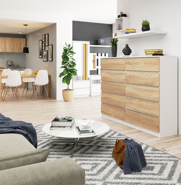 Ak furniture Komoda Rollo K 160 cm bílá/dub sonoma
