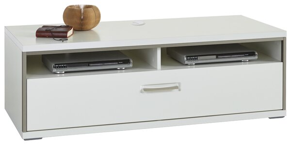 KOMODA POD TELEVIZI, šedá, barvy stříbra, bílá, vysoce lesklá bílá, 132/47/58 cm Livetastic - Online Only obývací stěny, Online Only