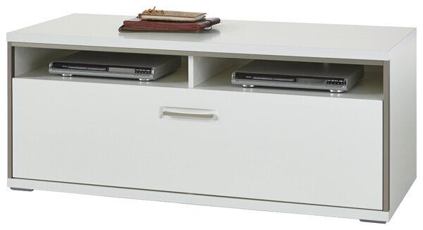 KOMODA POD TELEVIZI, šedá, barvy stříbra, bílá, vysoce lesklá bílá, 124/51/52 cm Livetastic - Online Only obývací stěny, Online Only