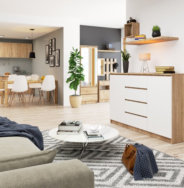 Ak furniture Komoda Tove K 160,4 cm dub sonoma/bílá
