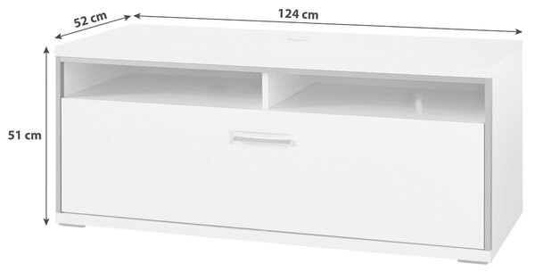 KOMODA POD TELEVIZI, šedá, barvy stříbra, bílá, vysoce lesklá bílá, 124/51/52 cm Livetastic - Online Only obývací stěny, Online Only