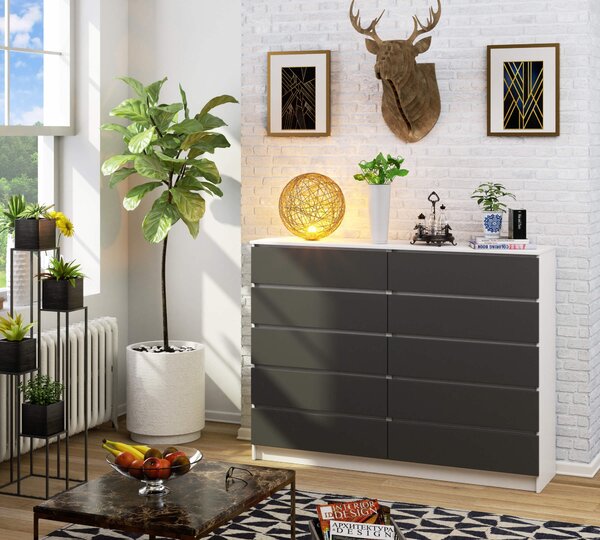 Ak furniture Komoda Kuba 160 cm 10 šuplíků bílá/grafitová