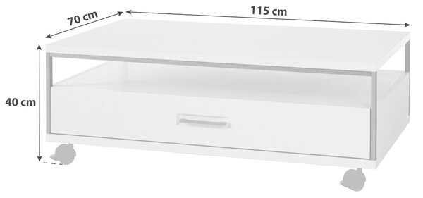 KONFERENČNÍ STOLEK, barvy stříbra, bílá, kov, kompozitní dřevo, 115/70/40 cm Livetastic - Konferenční stolky, Online Only