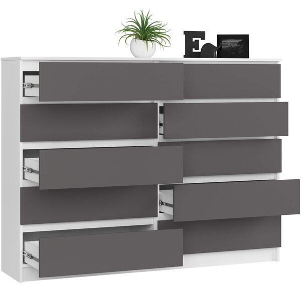 Ak furniture Komoda Kuba 160 cm 10 šuplíků bílá/grafitová