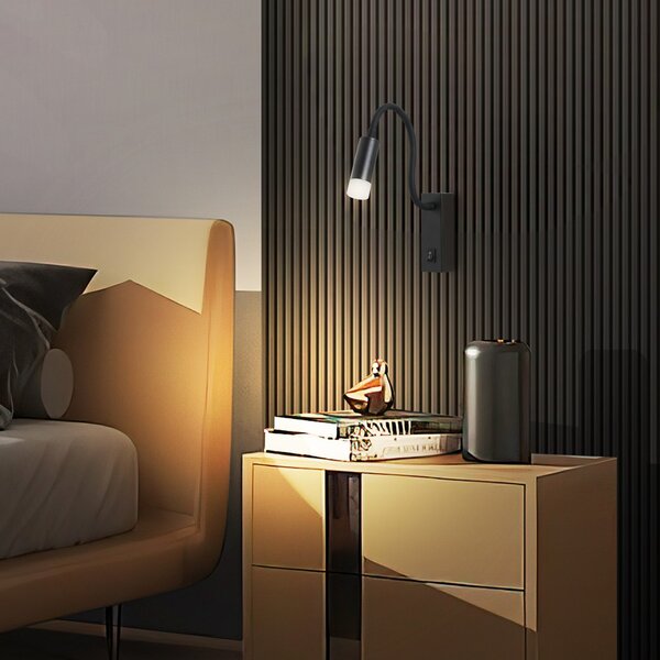 Immax GOAL designové nástěnné LED svítidlo s vypínačem, 3W, ALL BLACK+ACRYL