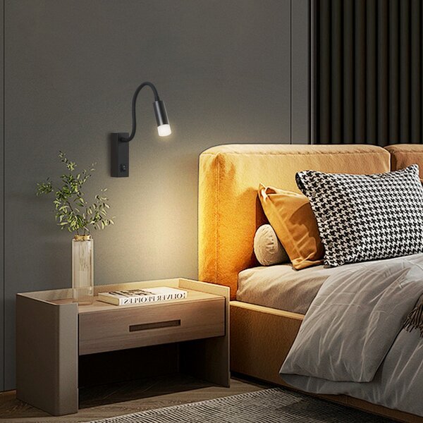Immax GOAL designové nástěnné LED svítidlo s vypínačem, 3W, ALL BLACK+ACRYL