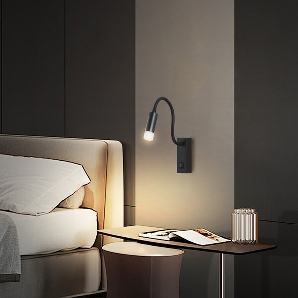 Immax GOAL designové nástěnné LED svítidlo s vypínačem, 3W, ALL BLACK+ACRYL
