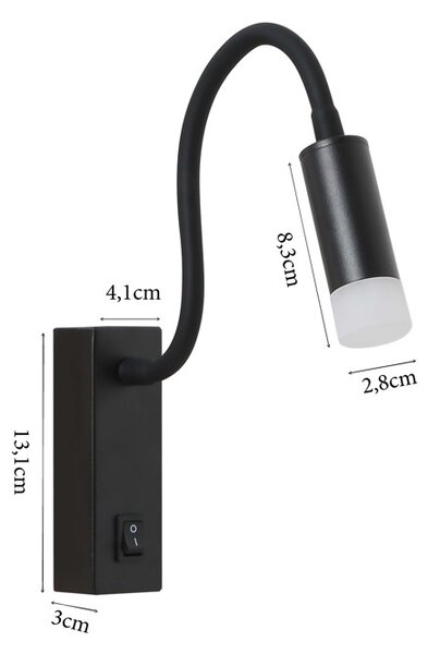 Immax GOAL designové nástěnné LED svítidlo s vypínačem, 3W, ALL BLACK+ACRYL