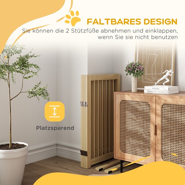 PAWHUT Zábrana pro psy čtyřdílná dřevěná skládací 55-220 x 91 cm světlé dřevo