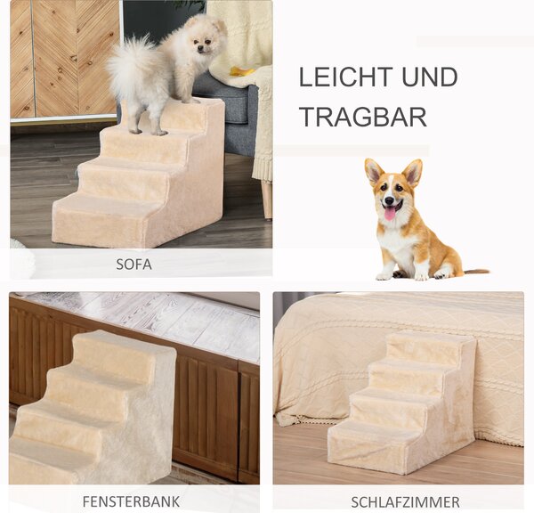 PAWHUT Schody pro psy s kobercem 60 x 44 x 35 cm béžová