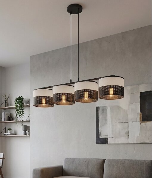 Lustr na lanku KARBON 4xE27/15W/230V černá/šedá
