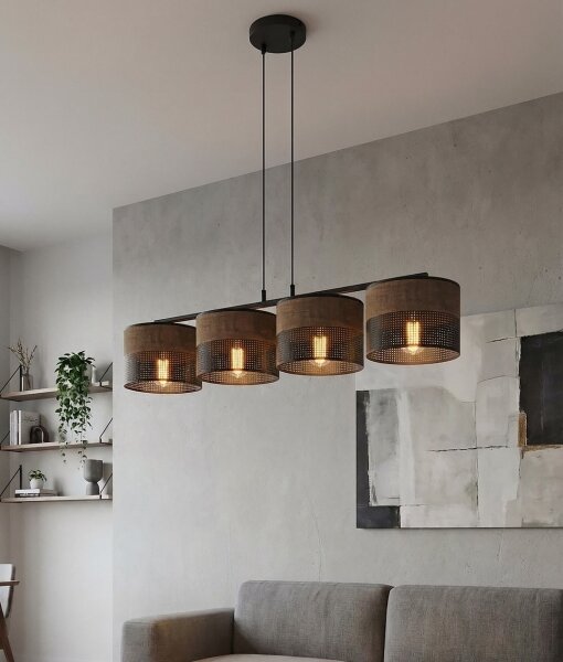 Lustr na lanku KARBON 4xE27/15W/230V černá/hnědá