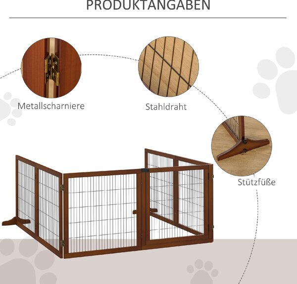 PAWHUT Zábrana pro psy šestidílná dřevěná skládací 70-432 x 70 cm hnědá