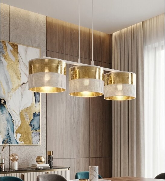 Lustr na lanku LUX 3xE27/15W/230V bílá/zlatá