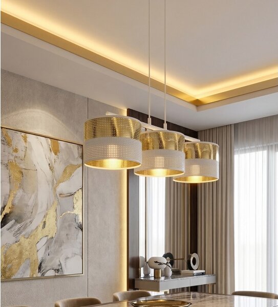 Lustr na lanku LUX 3xE27/15W/230V bílá/zlatá