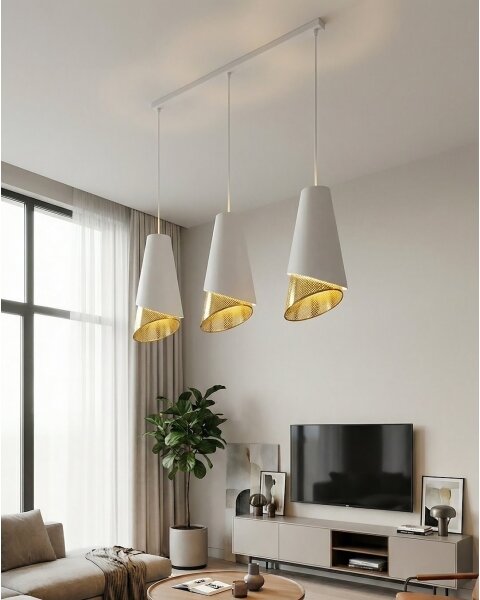 Lustr na lanku MODA 3xE27/15W/230V bílá/zlatá