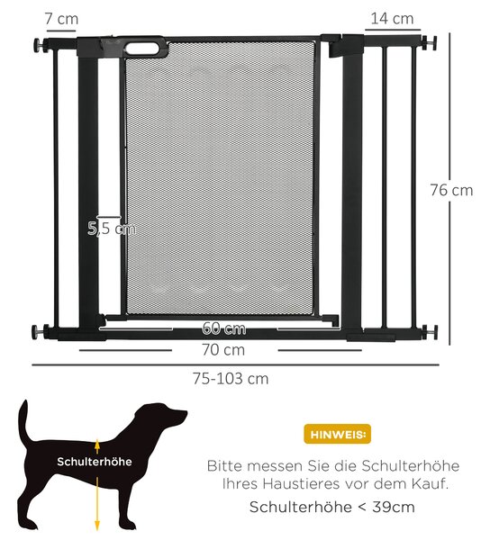 PAWHUT Zábrana pro psy do dveří s brankou 75-103 x 76 cm černá