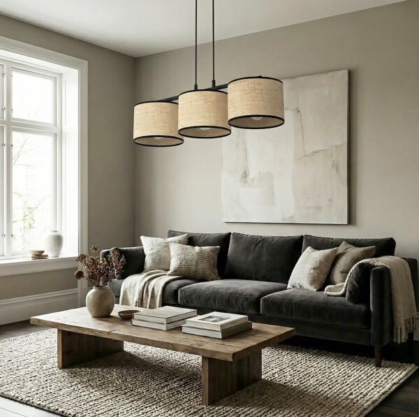 Lustr na lanku ECO 3xE27/15W/230V béžová/ratan