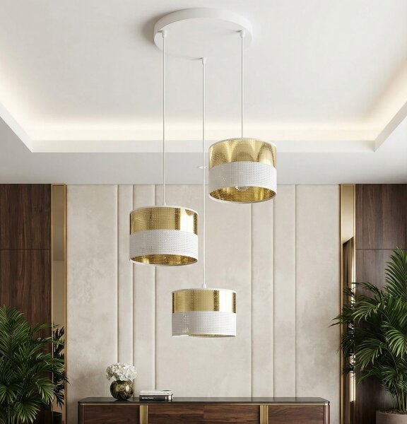 Lustr na lanku LUX 3xE27/15W/230V bílá/zlatá