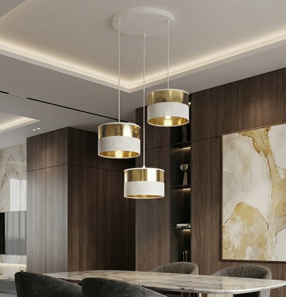 Lustr na lanku LUX 3xE27/15W/230V bílá/zlatá