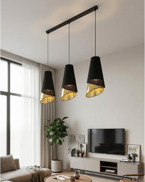 Lustr na lanku MODA 3xE27/15W/230V černá/zlatá
