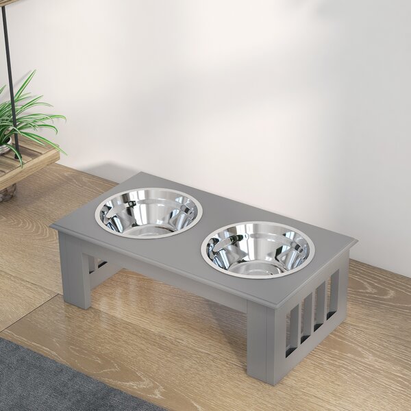 PAWHUT Stolek pro psy se 2 miskami 0,9 l 44 x 15 x 24 cm šedá