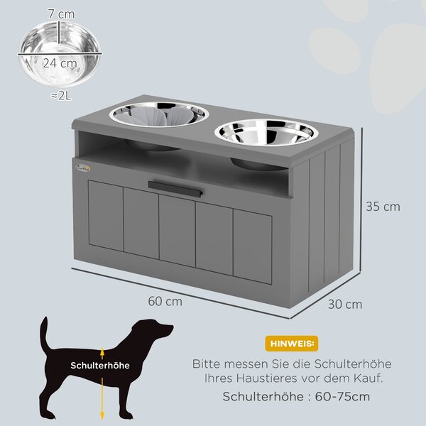PAWHUT Stolek pro psy se 2 miskami a skříňkou 60 x 35 x 30 cm šedá