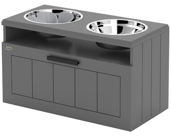 PAWHUT Stolek pro psy se 2 miskami a skříňkou 60 x 35 x 30 cm šedá