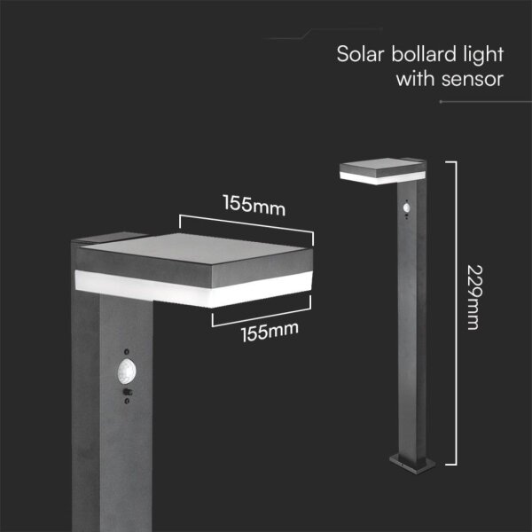 LED Solární lampa se senzorem LED/2W/3,7V IP54 3000K hranatý černá