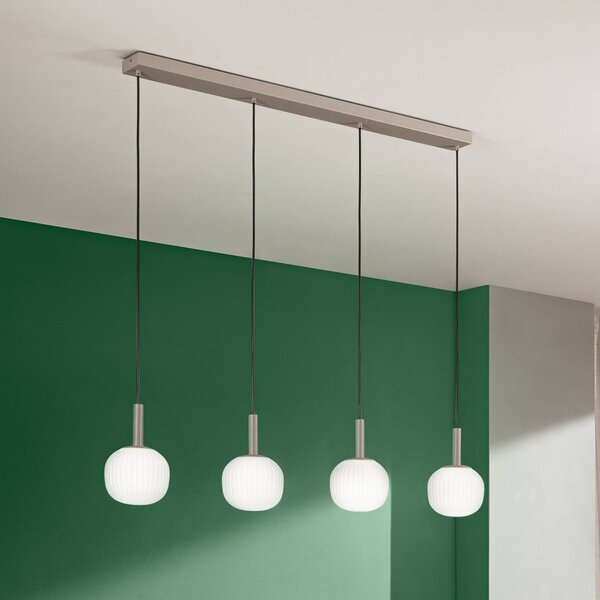Luce Ambiente Design Závěsné světlo Eris, délka 114 cm, hnědé/bílé, kov/sklo, 4 žárovky, stmívatelný, Hnědá / rez, Obývací pokoj / jídelna, Hliník, Moderní