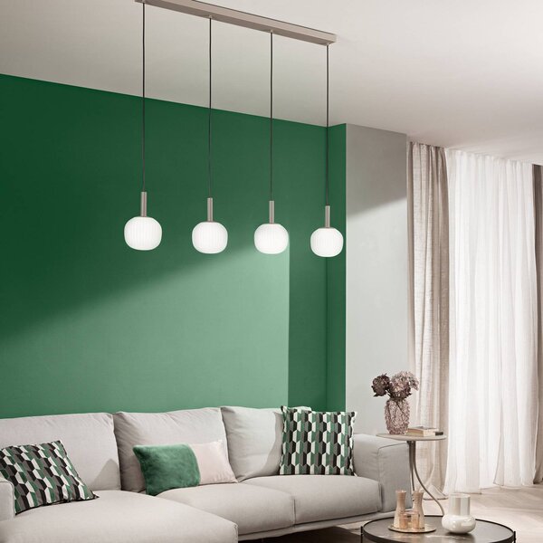 Luce Ambiente Design Závěsné světlo Eris, délka 114 cm, hnědé/bílé, kov/sklo, 4 žárovky, stmívatelný, Hnědá / rez, Obývací pokoj / jídelna, Hliník, Moderní