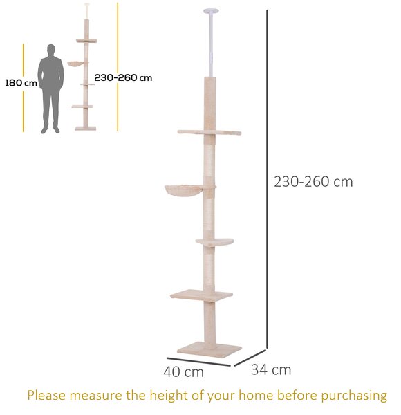 PAWHUT Škrabadlo strom pro kočky výškově nastavitelné 230-260 cm béžová