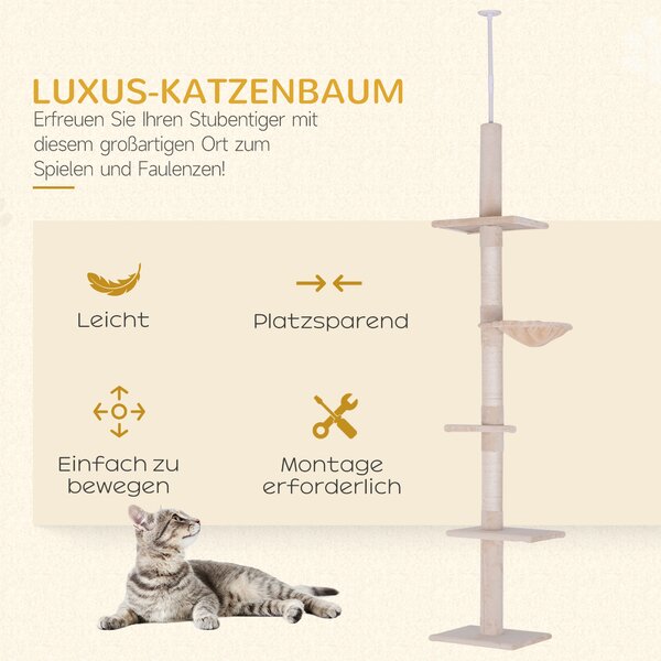 PAWHUT Škrabadlo strom pro kočky výškově nastavitelné 230-260 cm béžová