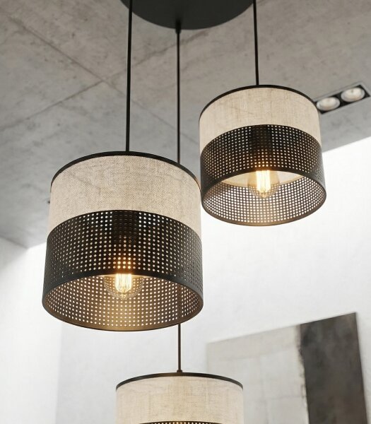 Lustr na lanku KARBON 3xE27/15W/230V černá/šedá