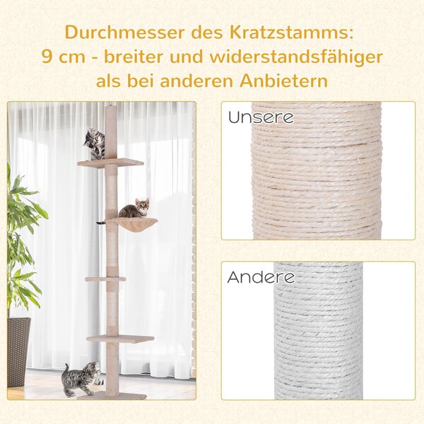 PAWHUT Škrabadlo strom pro kočky výškově nastavitelné 230-260 cm béžová