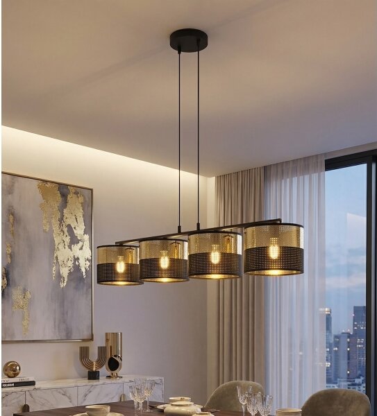 Lustr na lanku LUX 4xE27/15W/230V černá/zlatá