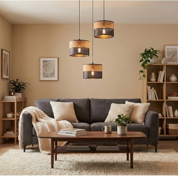 Lustr na lanku KARBON 3xE27/15W/230V černá/hnědá