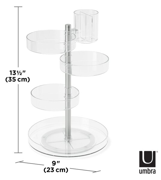 Umbra, Otočný organizér na kosmetiku Pirouette | pruhledná, chromová