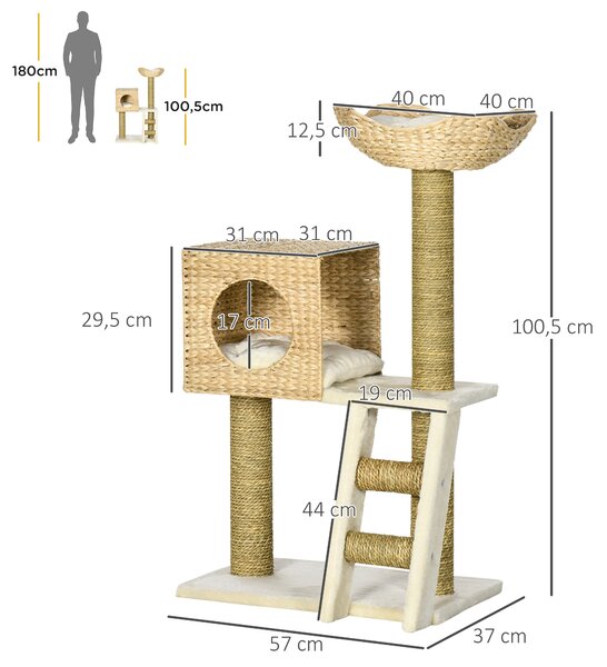 PAWHUT Kočičí strom škrabadlo z přírodních materiálů 101 cm