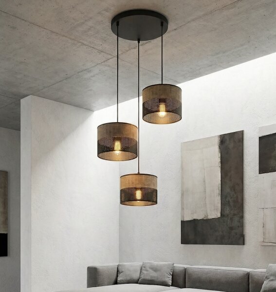 Lustr na lanku KARBON 3xE27/15W/230V černá/hnědá