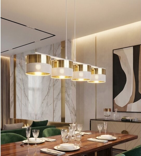 Lustr na lanku LUX 4xE27/15W/230V bílá/zlatá