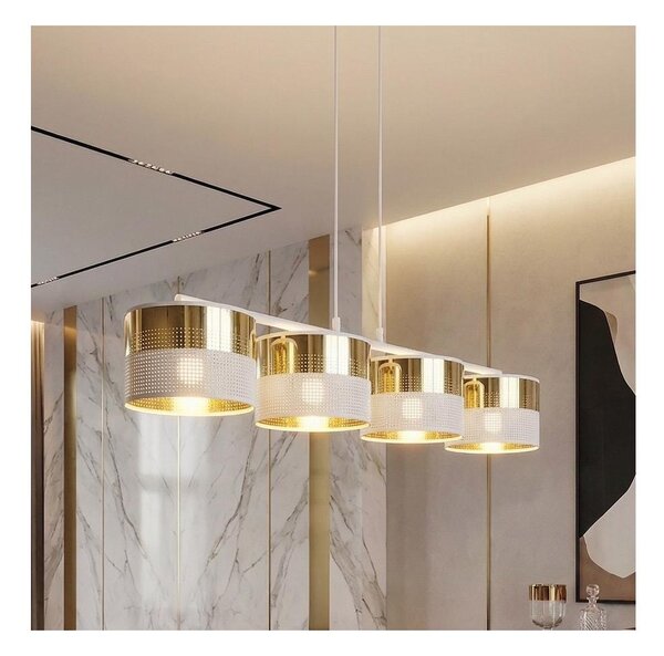 Lustr na lanku LUX 4xE27/15W/230V bílá/zlatá