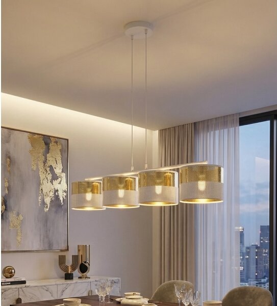 Lustr na lanku LUX 4xE27/15W/230V bílá/zlatá
