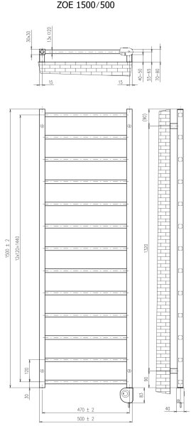 Vertaduro - Koupelnový radiátor s termostatem ZOE 400W 150x50 cm černá