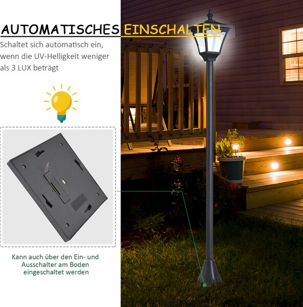 OUTSUNNY Zahradní solární lucerna PATH LIGHT 15 x 15 x 120 cm černá