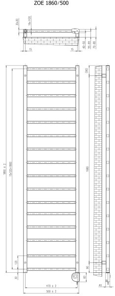 Vertaduro - Koupelnový radiátor s termostatem ZOE 400W 186x50 cm černá