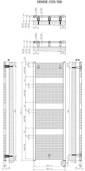 Vertaduro - Koupelnový radiátor s termostatem DENISE 600W 154x50 cm černá