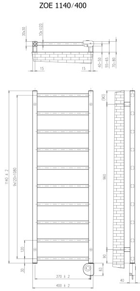 Vertaduro - Koupelnový radiátor s termostatem ZOE 400W 114x40 cm antracit